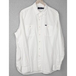 Polo Ralph Lauren White Button Up Shirt Mens LG Cotton double Pocket